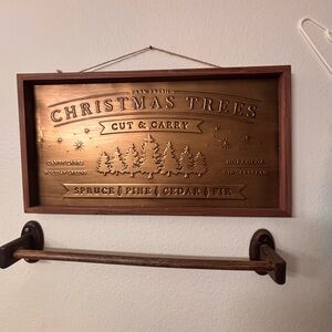 Christmas Trees Wall Sign in Gold and Brown